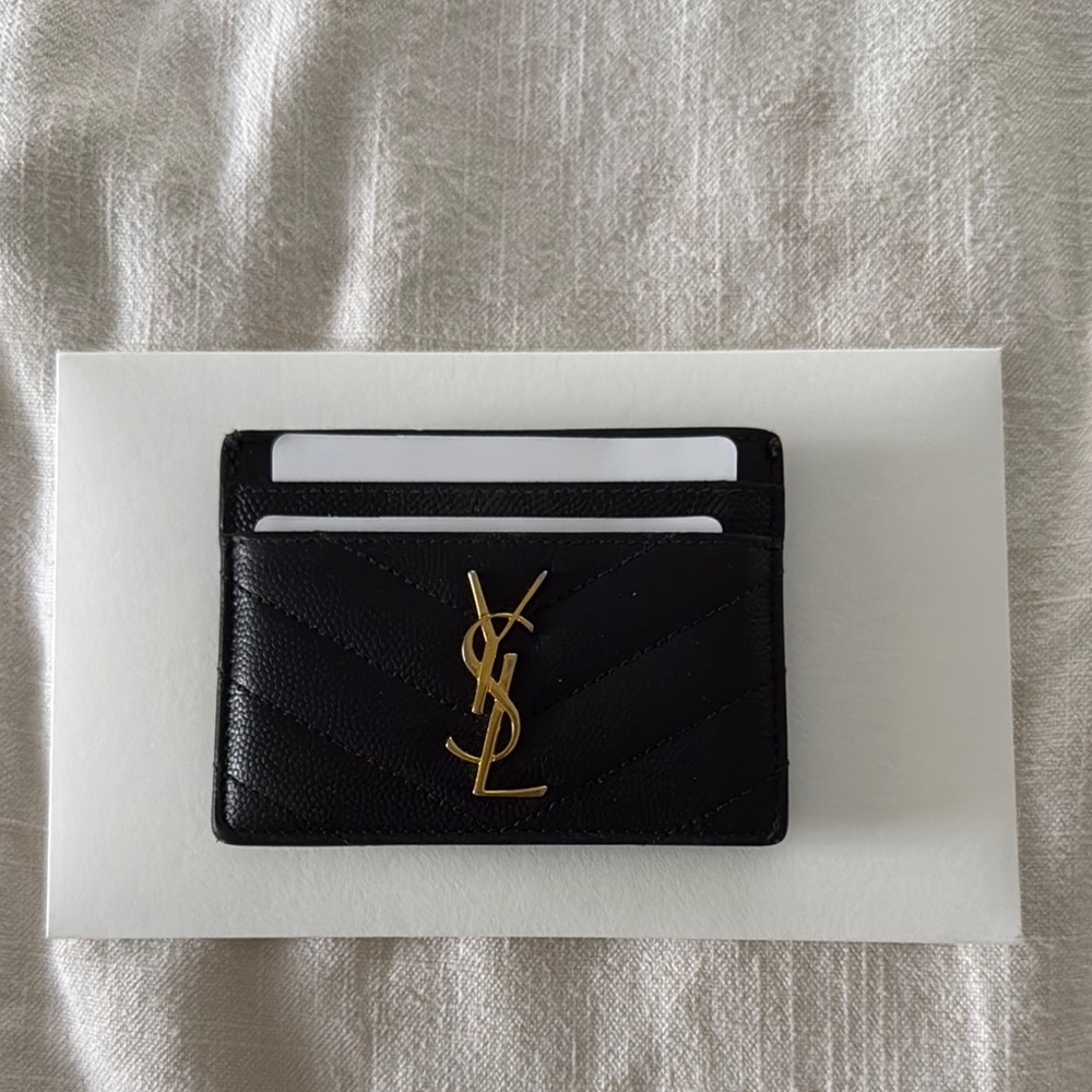 YSL Black Card Holder with Gold Logo